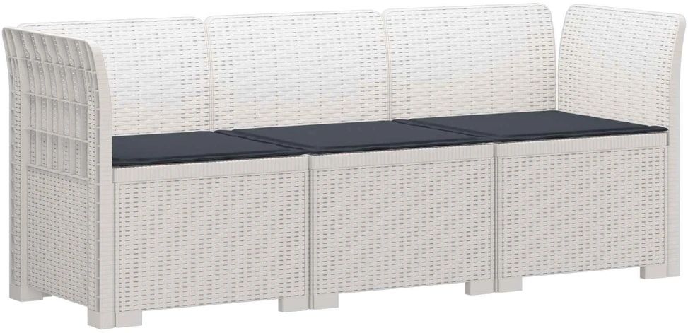 3-vietė sodo sofa su pagalvėlėmis, Rattan išvaizda PP Balta