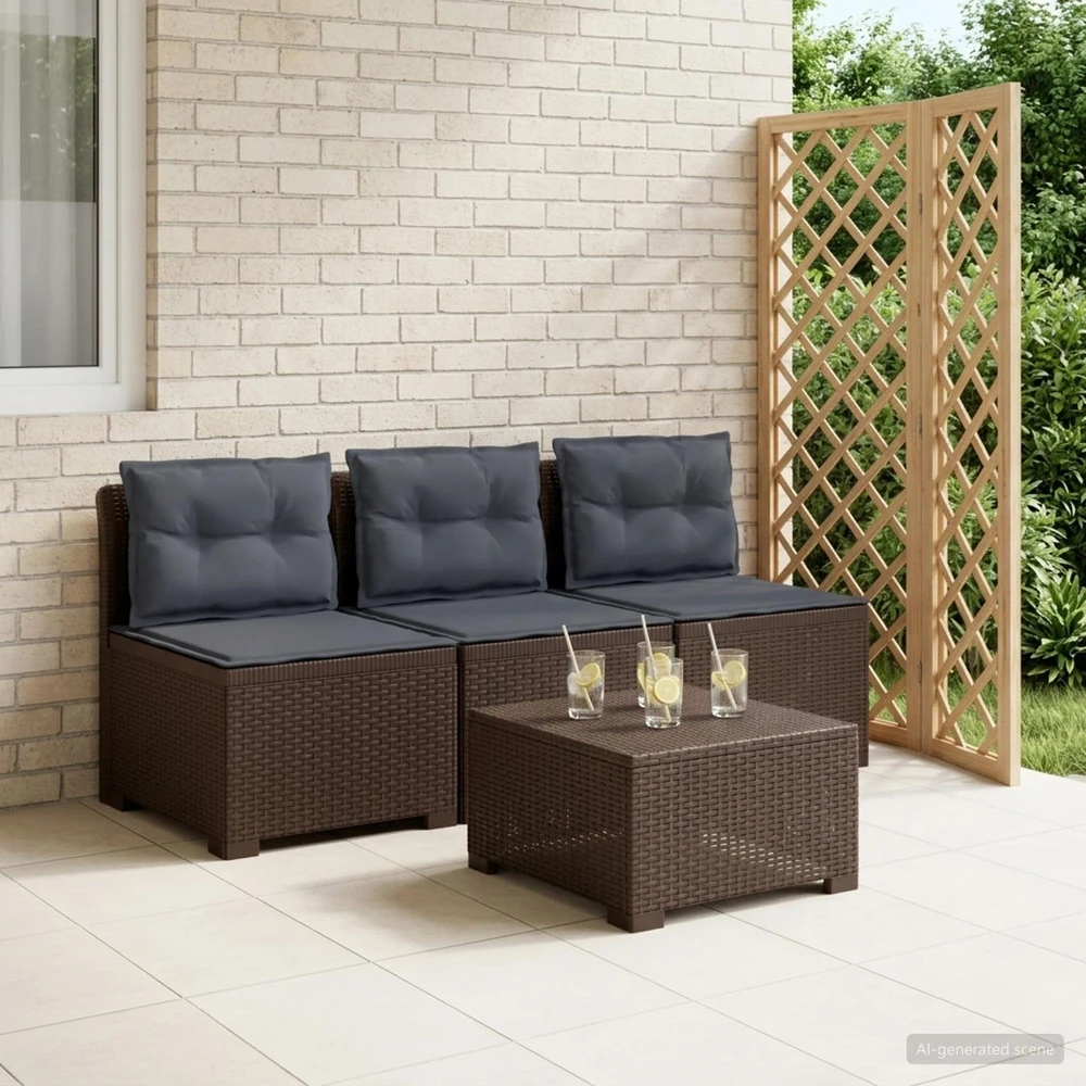 3-vietė sodo sofa su pagalvėlėmis, Rattan išvaizda 3 vietos PP