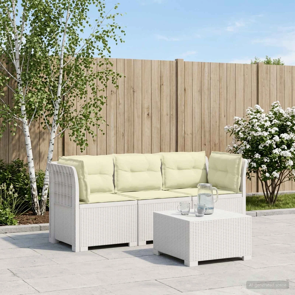 3-vietė sodo sofa su pagalvėlėmis, Rattan išvaizda PP Balta