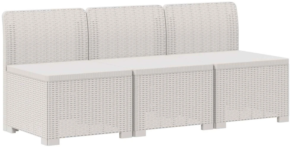 3-vietė sodo sofa su pagalvėlėmis, Rattan išvaizda PP Balta