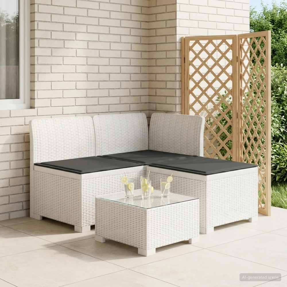 3-vietė sodo sofa su pagalvėlėmis, Rattan išvaizda PP Balta
