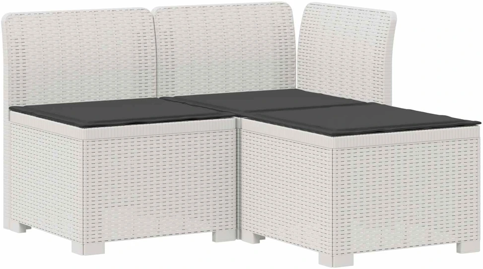 3-vietė sodo sofa su pagalvėlėmis, Rattan išvaizda PP Balta