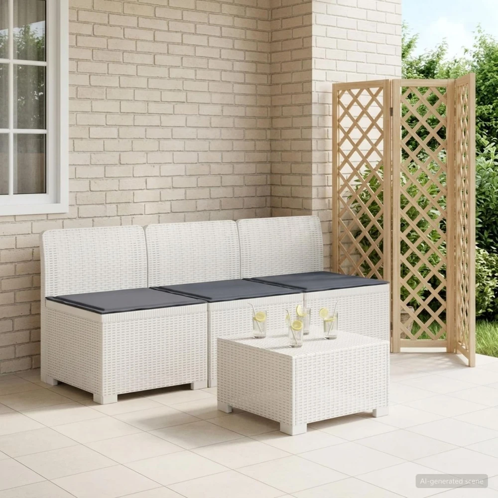 3-vietė sodo sofa su pagalvėlėmis, Rattan išvaizda PP Balta