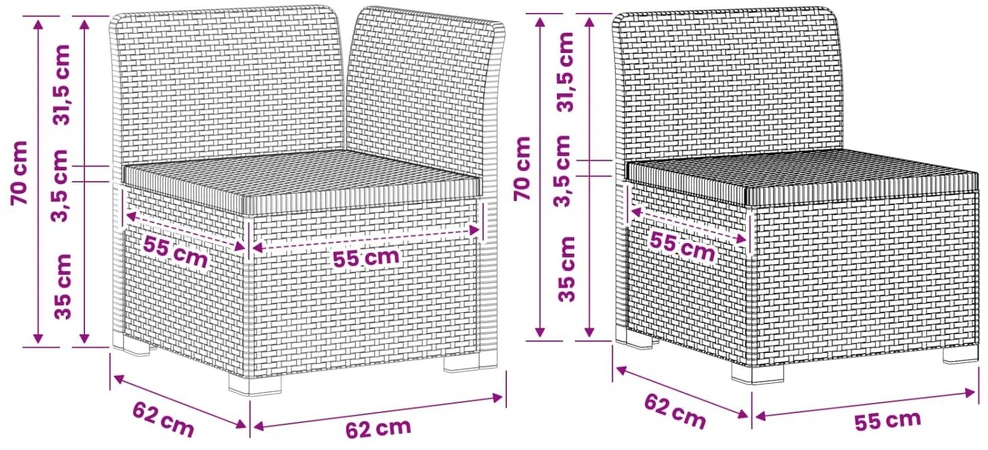 3- vietis Sodas Sofas Ratanas PP Balta
