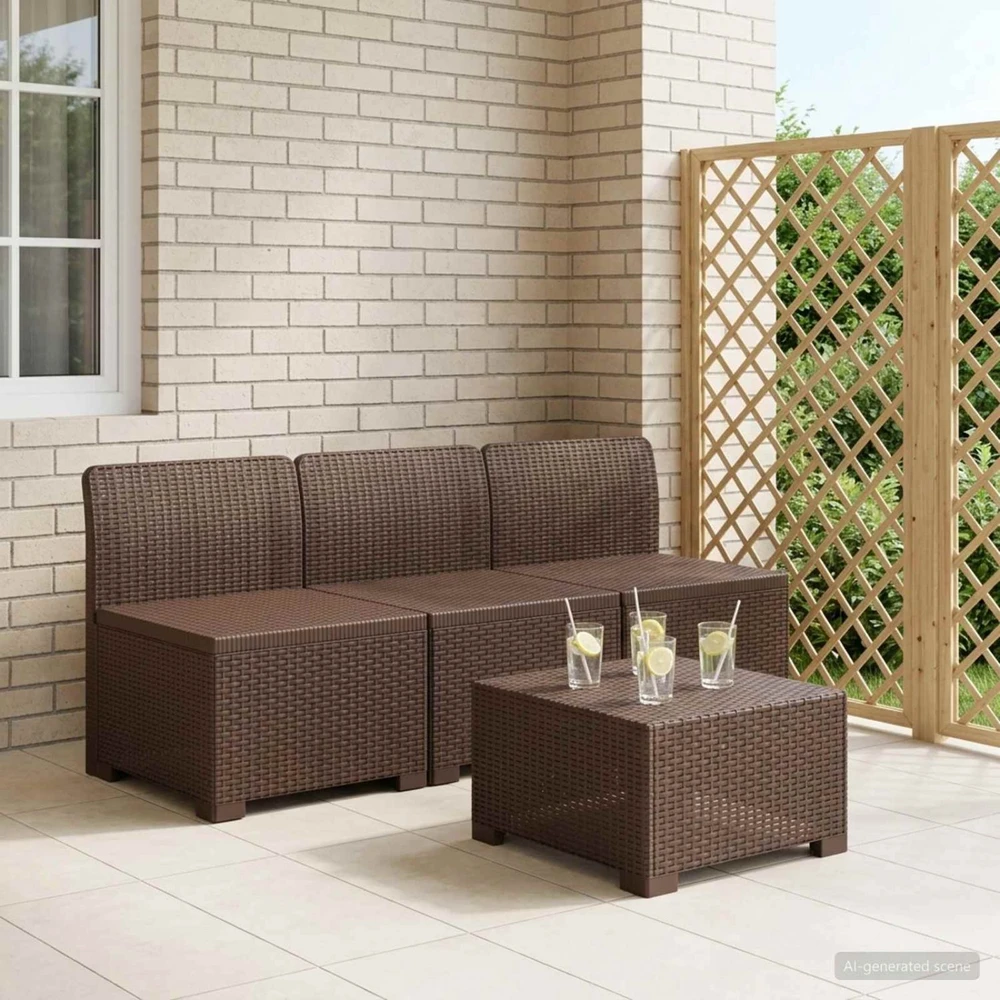 3- vietis Sodas Sofas Ratanas PP Ruda