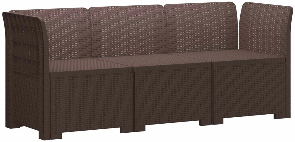 3-Vietis Sodo Sofa Ratanų Išvaizda PP Ruda