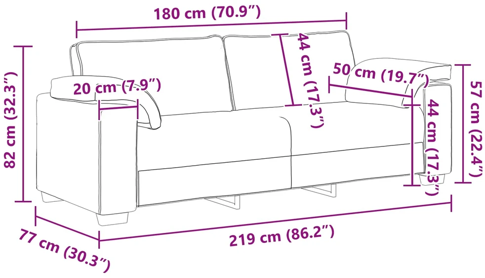 3-Vietis Sofa Debesų pilka 220 cm audinys