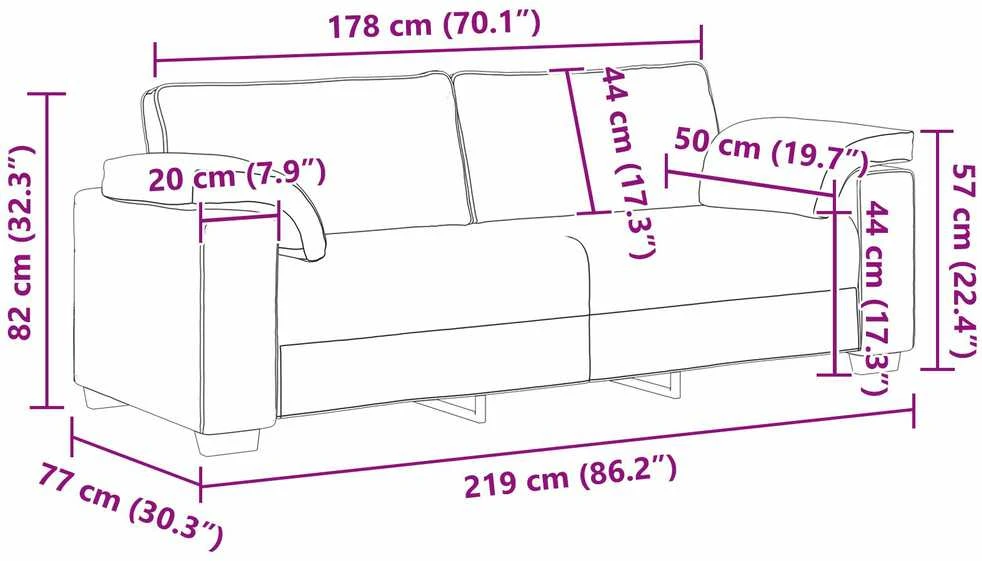 3-Vietis Sofa Juodas 220 cm audinys