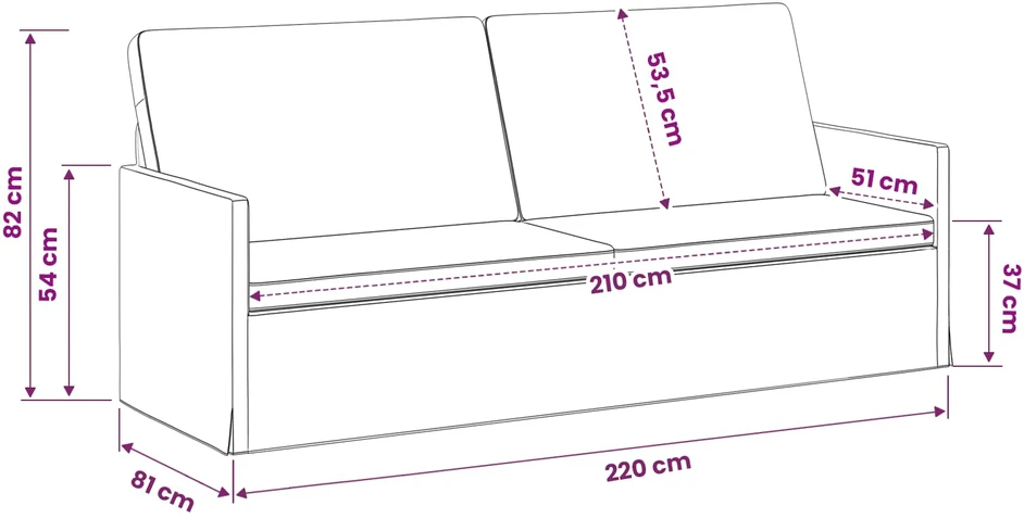 3 vietų sofa Turkio 220 x 81 x 82 cm Aksomas