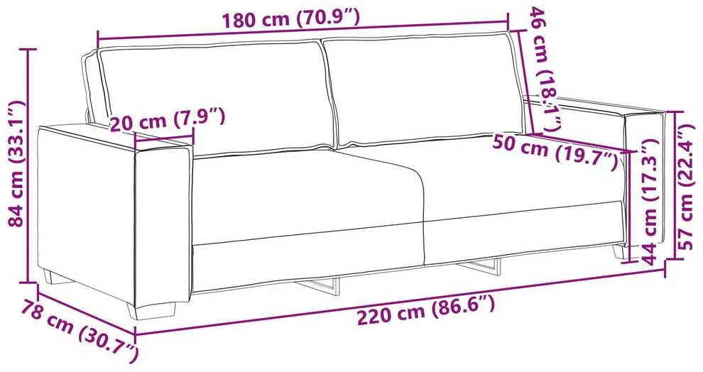 3-Vietis Sofa Vyno raudona 220 cm audinys