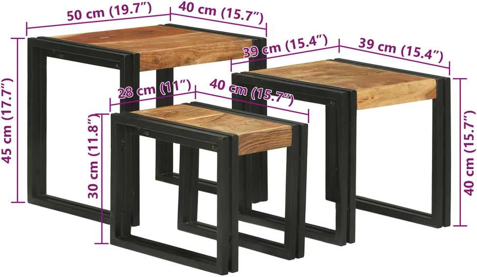 Suklijuotas stalas 3 vnt. Ruda ir juoda 50 x 40 x 45 cm