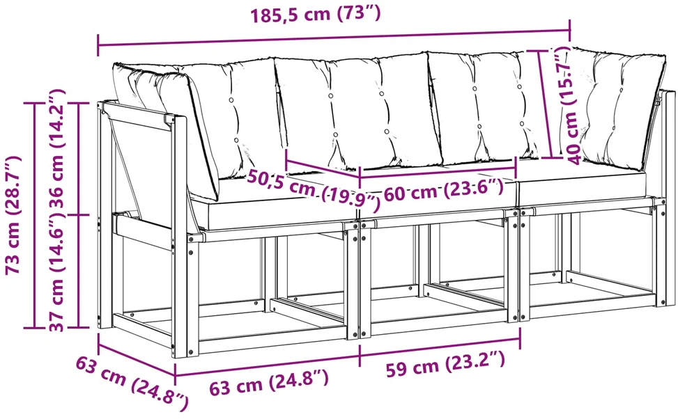 3 vnt. Lauko vidurinė ir kampinė sofa Balta
