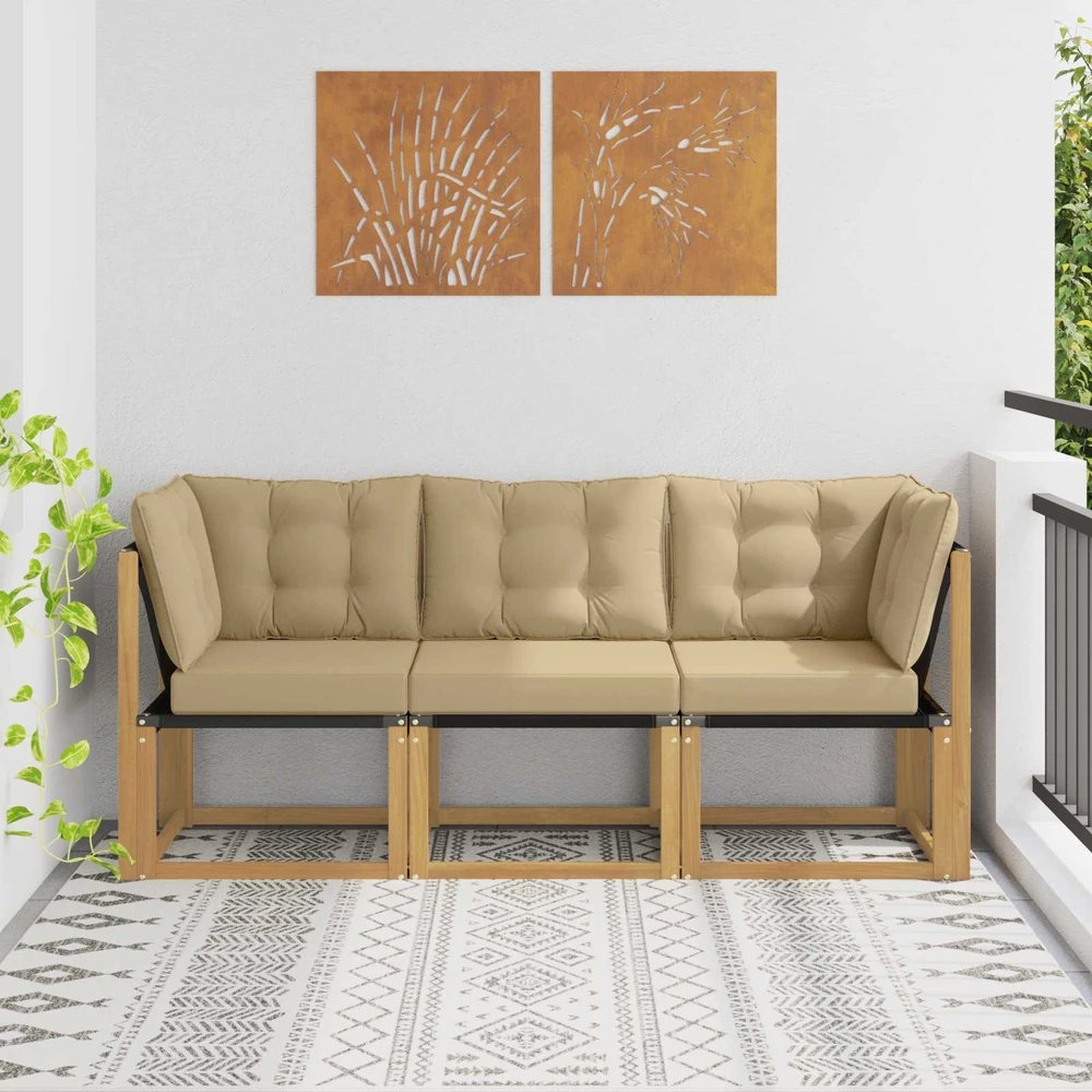 3 vnt. Lauko vidurinė ir kampinė sofa Balta