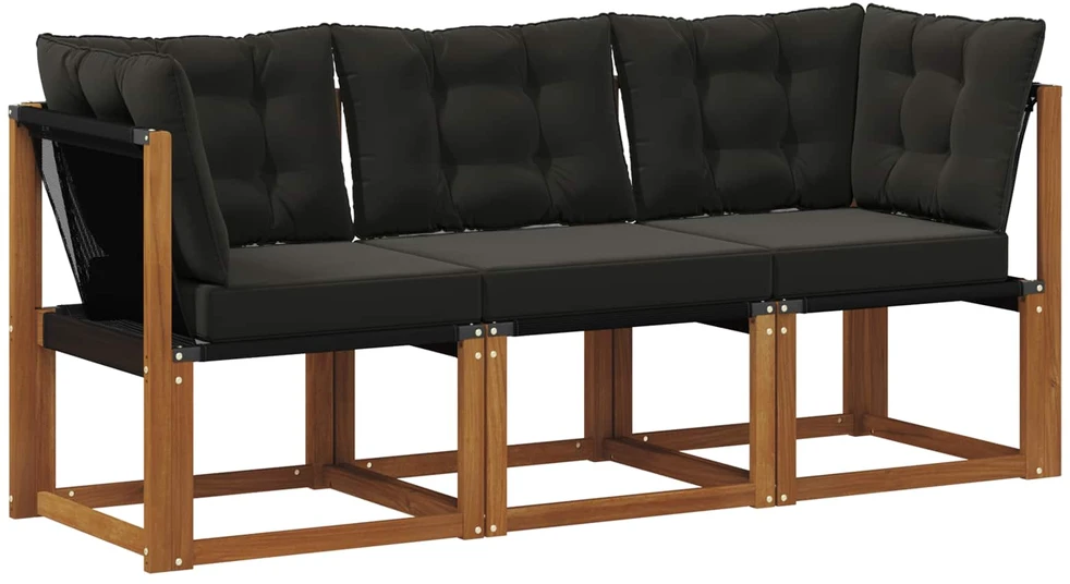 3 vnt. Lauko vidurinė ir kampinė sofa Natūrali