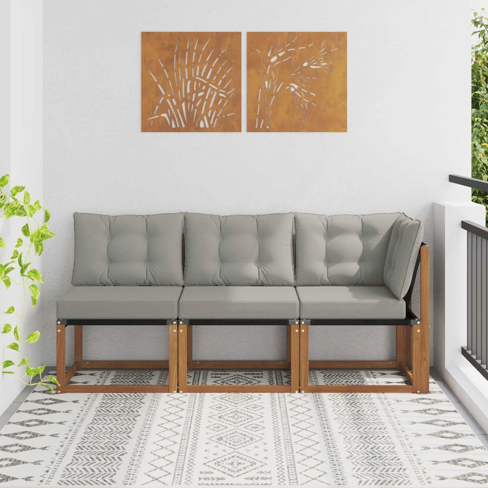 3 vnt. Lauko vidurinė ir kampinė sofa Natūrali