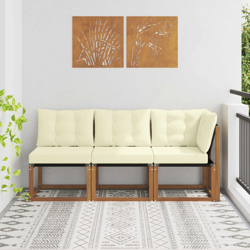 3 vnt. Lauko vidurinė ir kampinė sofa Natūrali