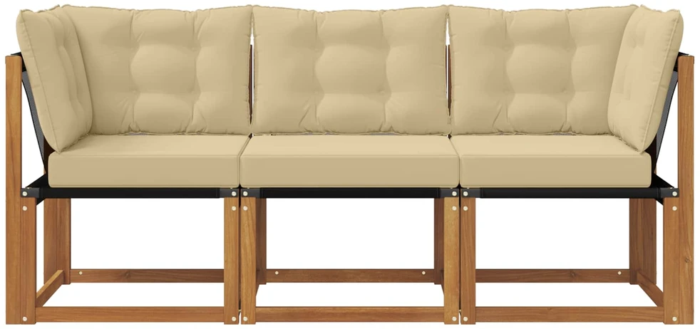 3 vnt. Lauko vidurinė ir kampinė sofa Natūrali