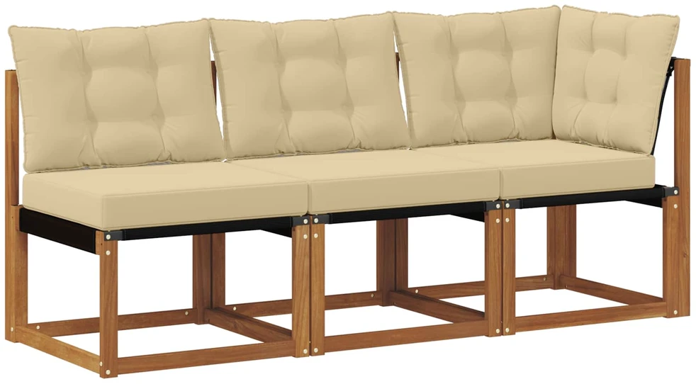 3 vnt. Lauko vidurinė ir kampinė sofa Natūrali