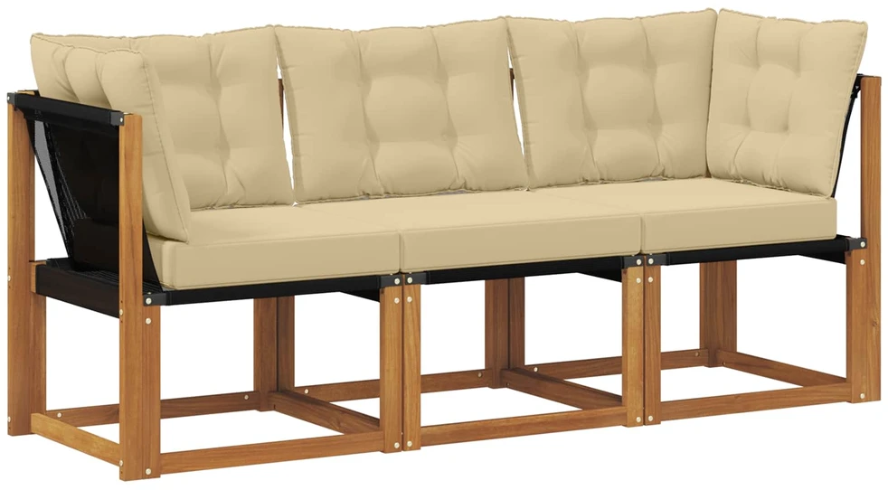 3 vnt. Lauko vidurinė ir kampinė sofa Natūrali