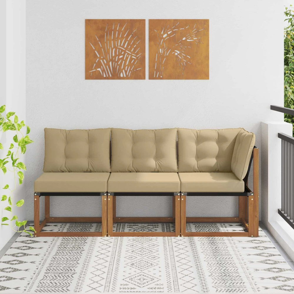3 vnt. Lauko vidurinė ir kampinė sofa Natūrali