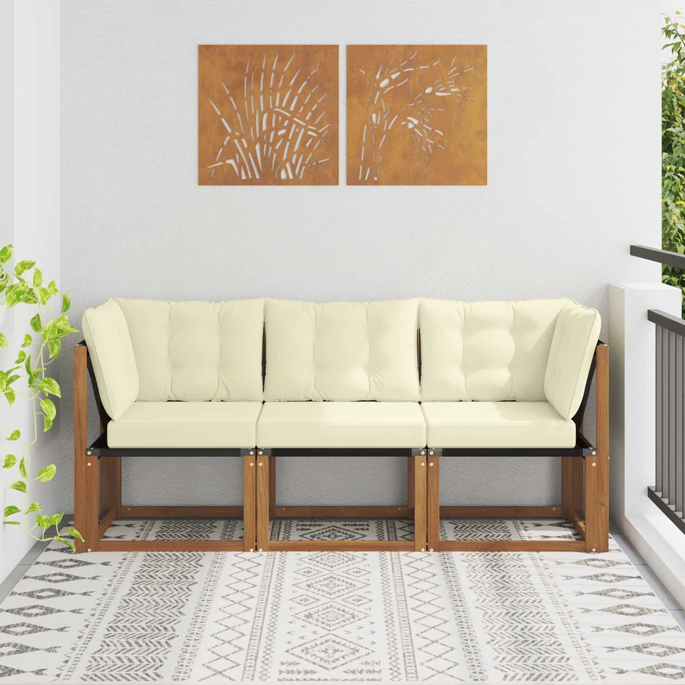3 vnt. Lauko vidurinė ir kampinė sofa Natūrali