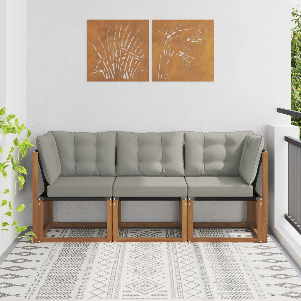3 vnt. Lauko vidurinė ir kampinė sofa Natūrali