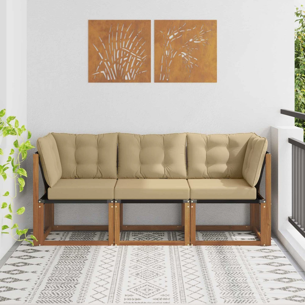 3 vnt. Lauko vidurinė ir kampinė sofa Natūrali
