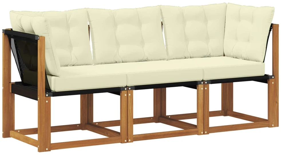 3 vnt. Lauko vidurinė ir kampinė sofa Natūrali