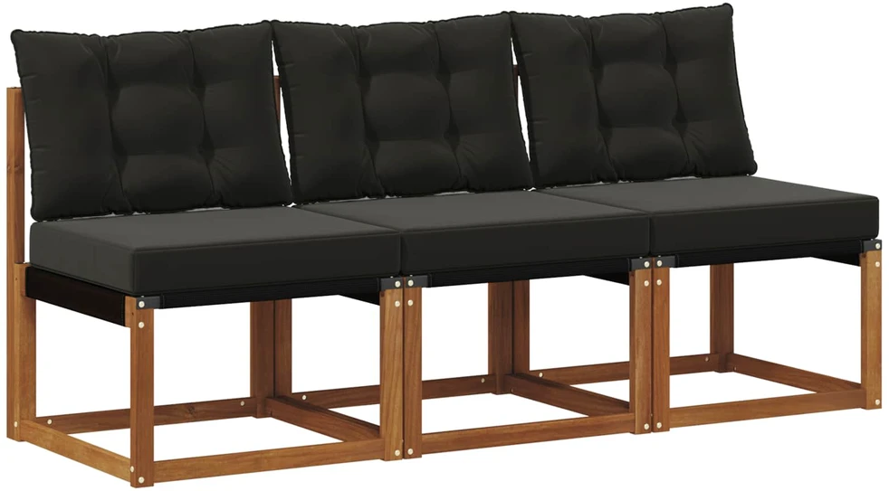 3 vnt. Lauko vidurinė sofa Kietas akacijos medis ir tekstilenas
