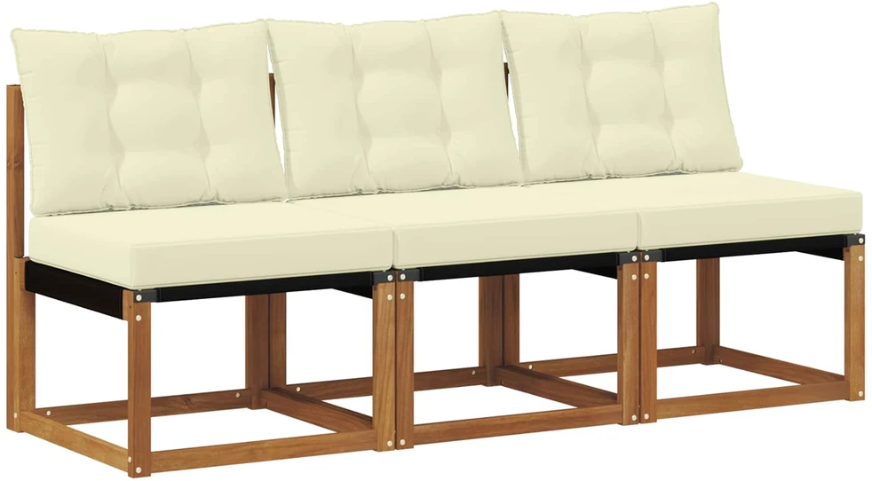 3 vnt. Lauko vidurinė sofa Kietas akacijos medis ir tekstilenas