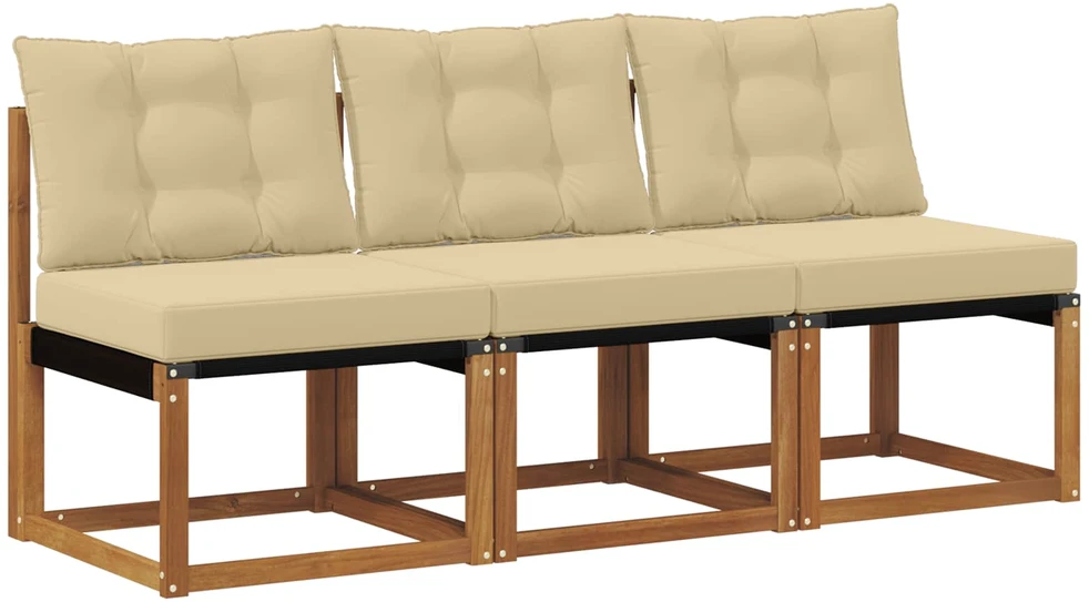 3 vnt. Lauko vidurinė sofa Kietas akacijos medis ir tekstilenas
