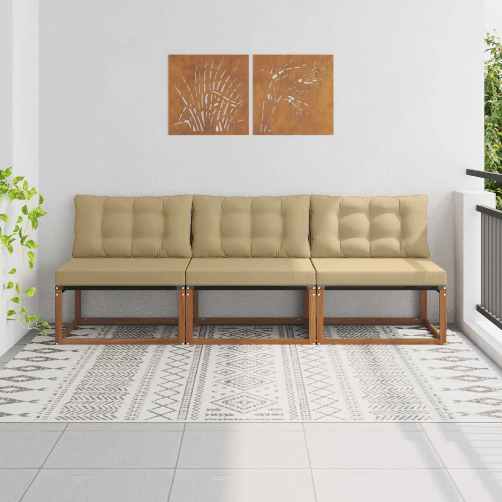 3 vnt. Lauko Vidurinis Sofa Kietos akacijos mediena Natūrali