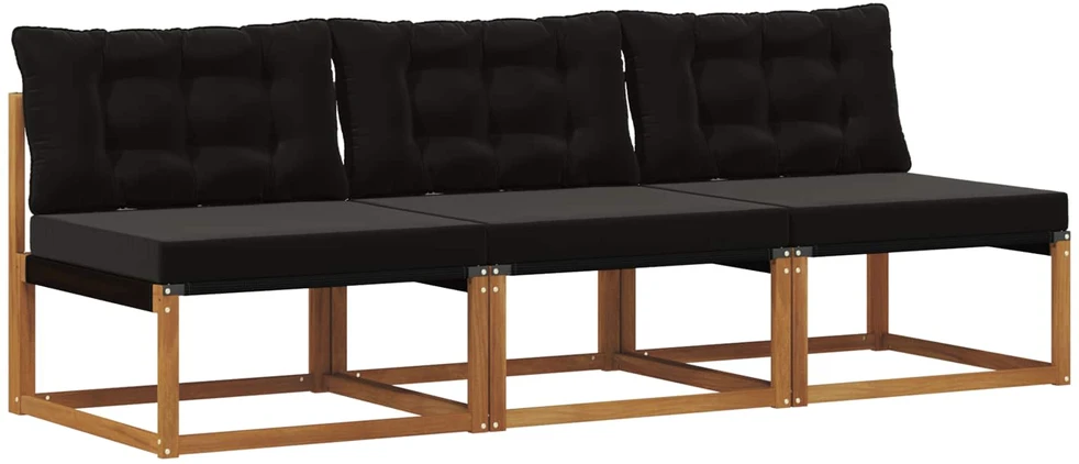 3 vnt. Lauko Vidurinis Sofa Kietos akacijos mediena Natūrali