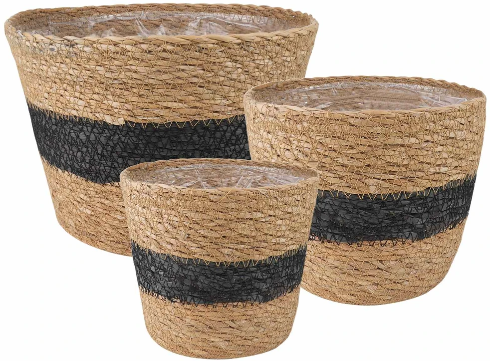 Plant Pot 3 vnt. Natūrali ir juoda Ø26 x 19 cm 100% Jūros žolė