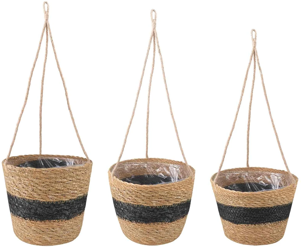 Hanging Plant Pot 3 vnt. Natūrali ir juoda Ø26 x 19 cm