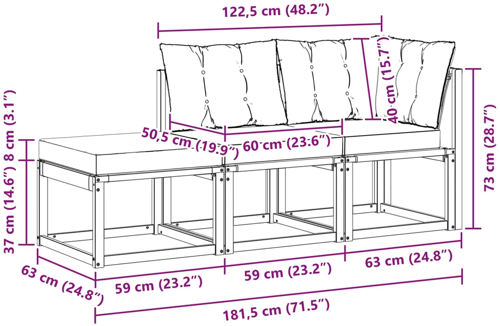 3 vnt. Sekcija sofa vienetai Balta