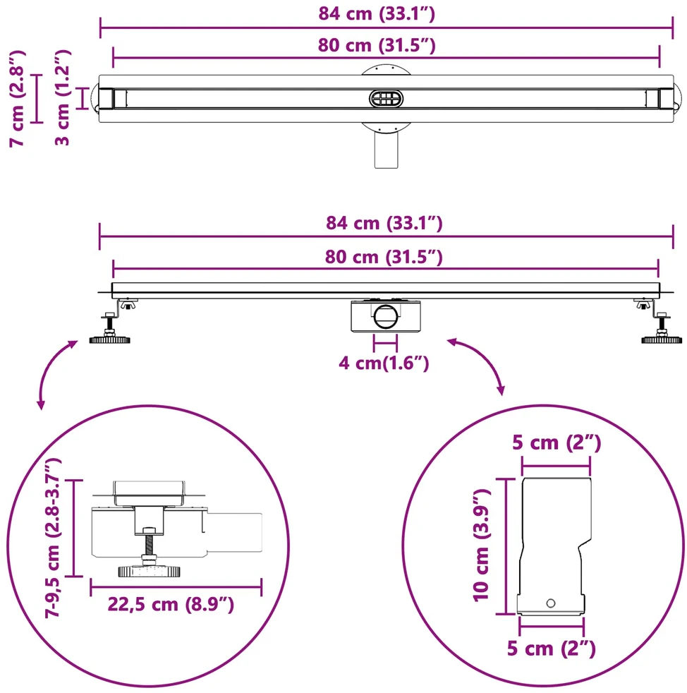 360° Dušo Nutekėjimas su Plonu Modeliu Sidabrinė 80 cm