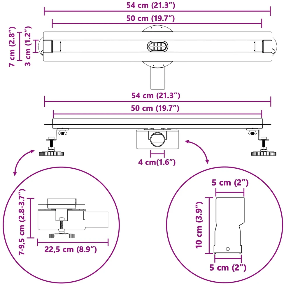 360° Dušo Nutekėjimas su Plonu Modeliu Sidabrinė 50 cm