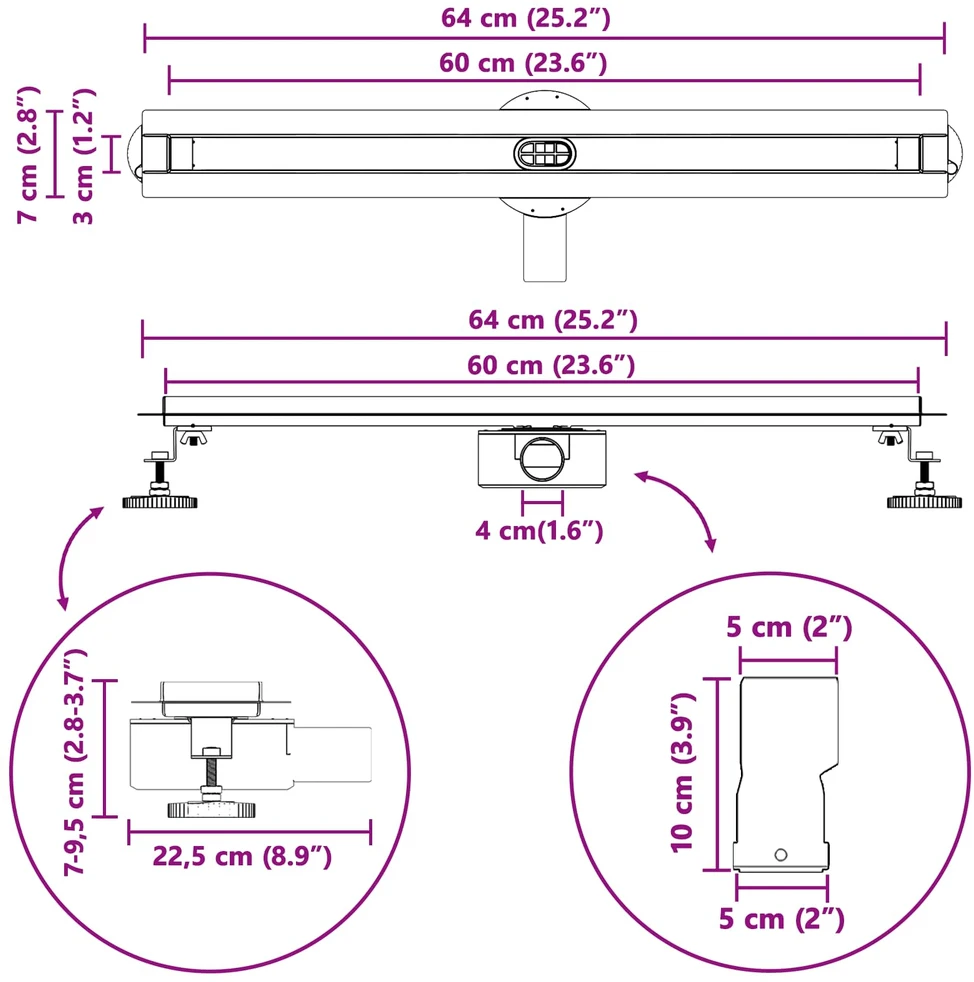 360° Dušo Nutekėjimas su Plonu Modeliu Sidabrinė 60 cm