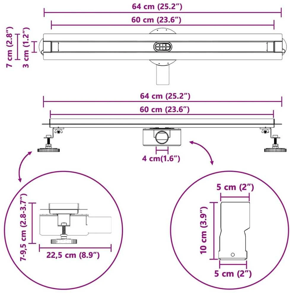 360° Dušo Nutekėjimas su Plonu Modeliu Sidabrinė 60 cm