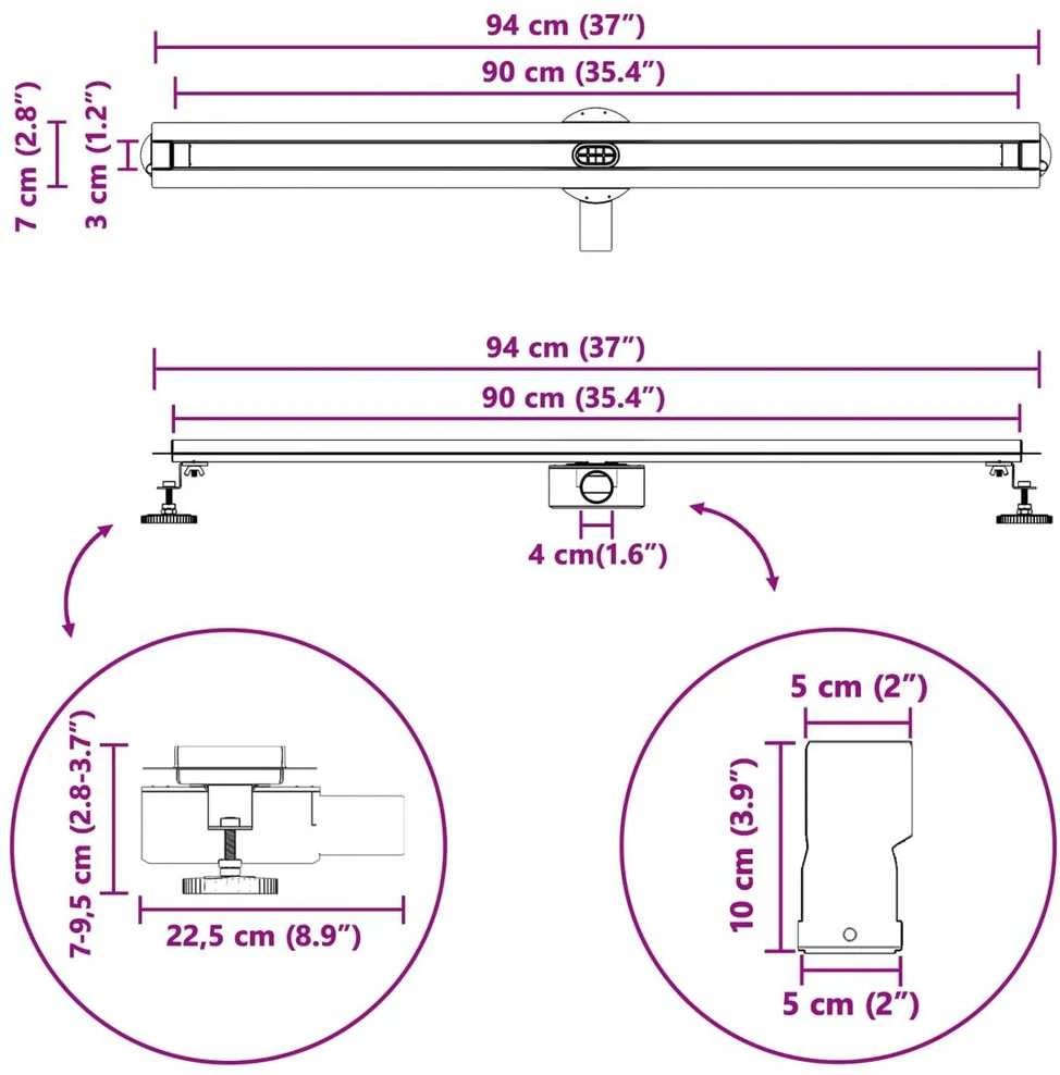 360° Dušo Nutekėjimas su Plonu Modeliu Sidabrinė 90 cm