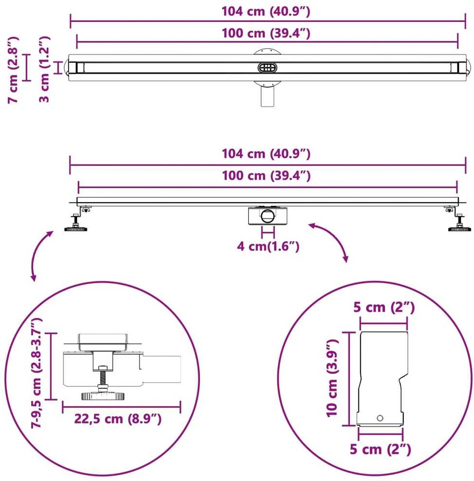 360° Dušo Nutekėjimas su Plonu Modeliu Sidabrinė 100 cm