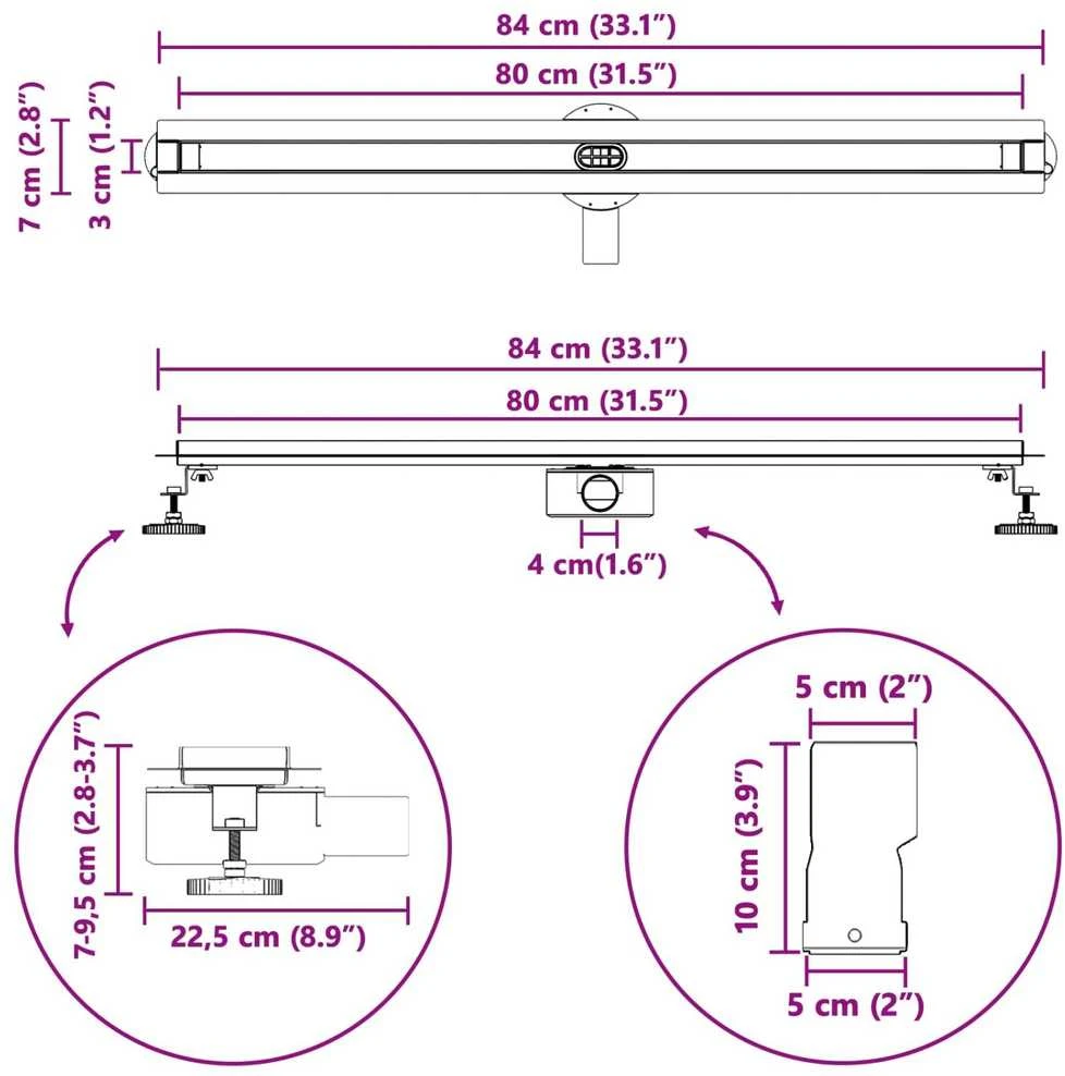 360° Dušo Nutekėjimas su Plonu Modeliu Sidabrinė 80 cm