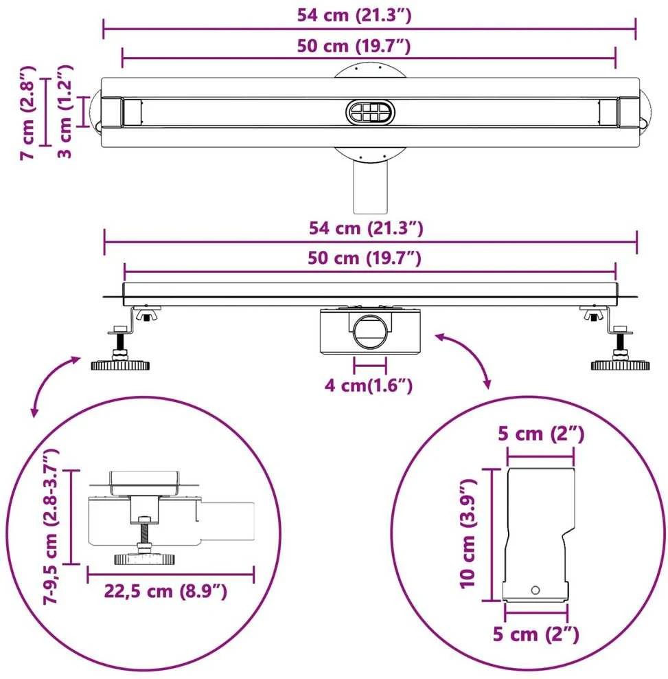 360° Dušo Nutekėjimas su Plonu Modeliu Sidabrinė 50 cm