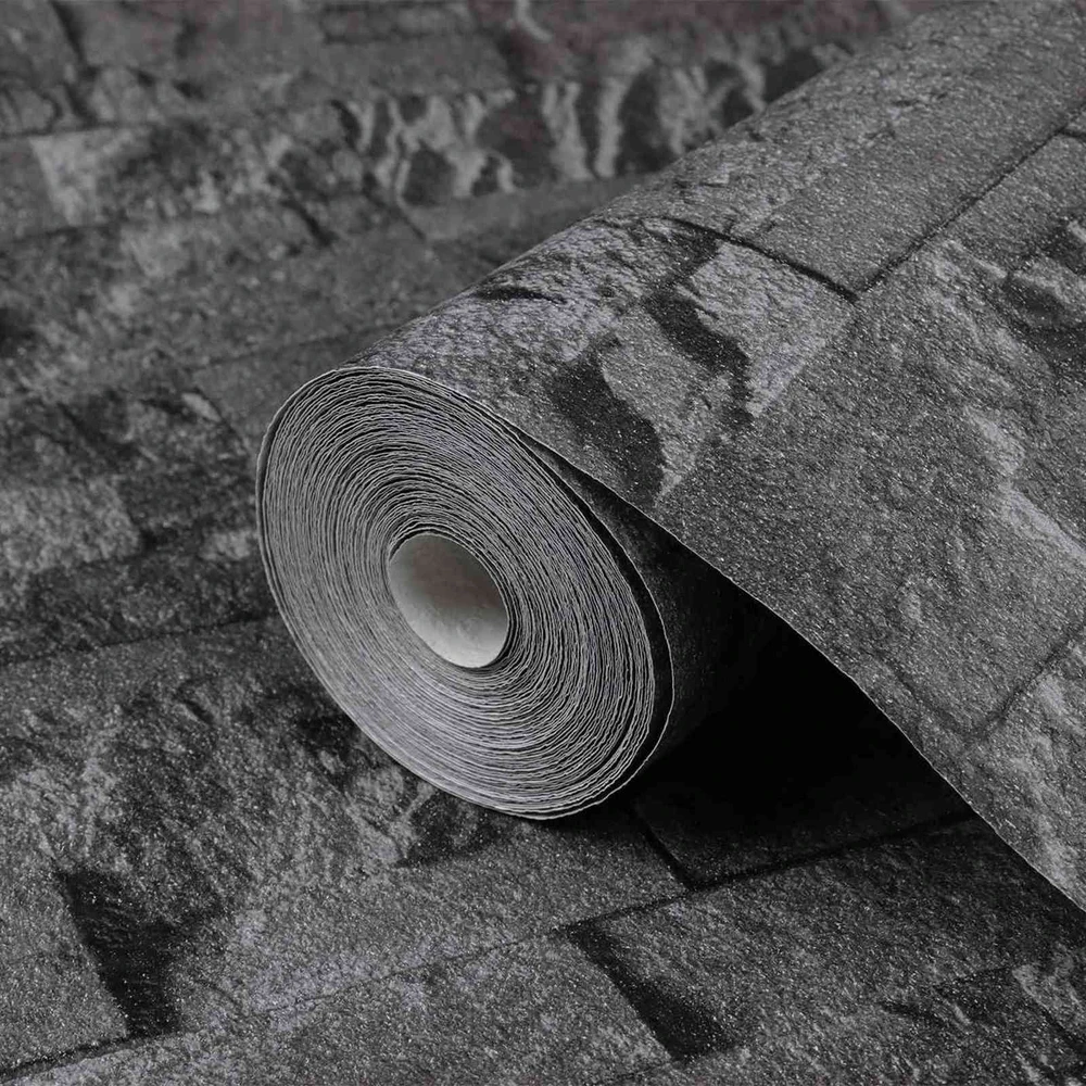 3D akmens tapetai Juoda 10 x 0,53 m Nekvėpuojantis audinys