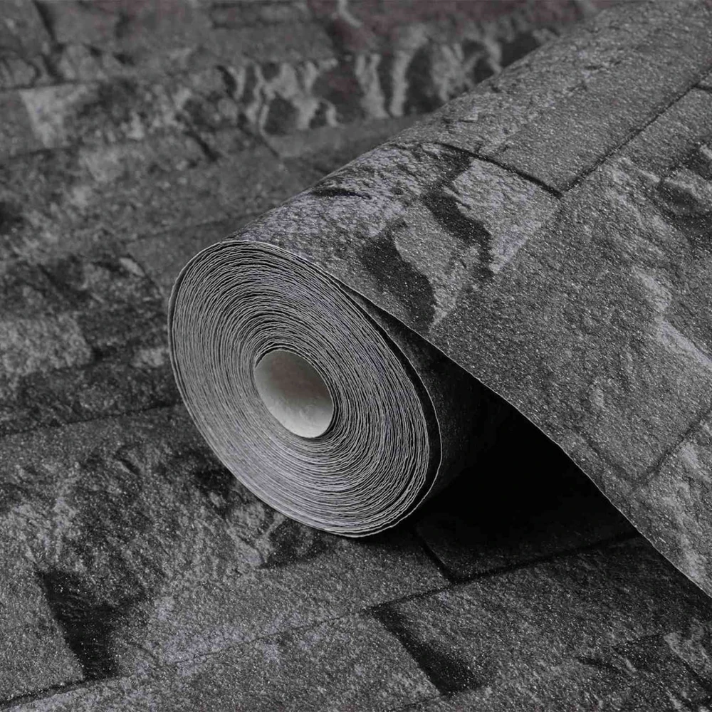 3D akmens tapetai Juoda 10 x 0,53 m Nekvėpuojantis audinys