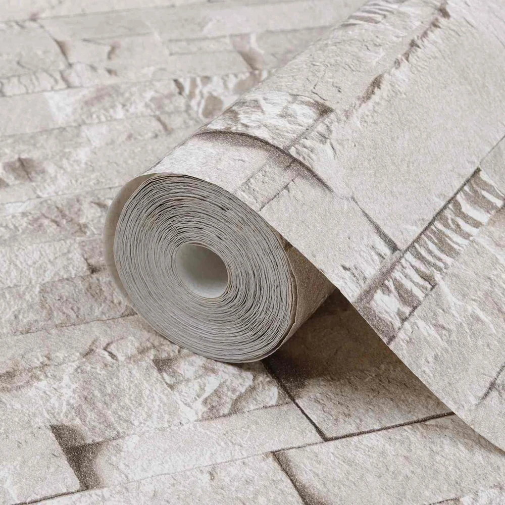3D akmens tapetai Kreminė 10 x 0,53 m Nekvėpuojantis audinys