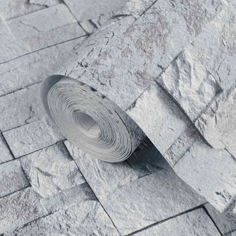 3D akmens tapetai Šviesiai pilka 10 x 0,53 m