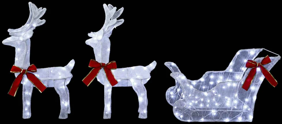 3D kalėdinis elnias su rogėmis LOVIISA 3 vnt. 160 LED