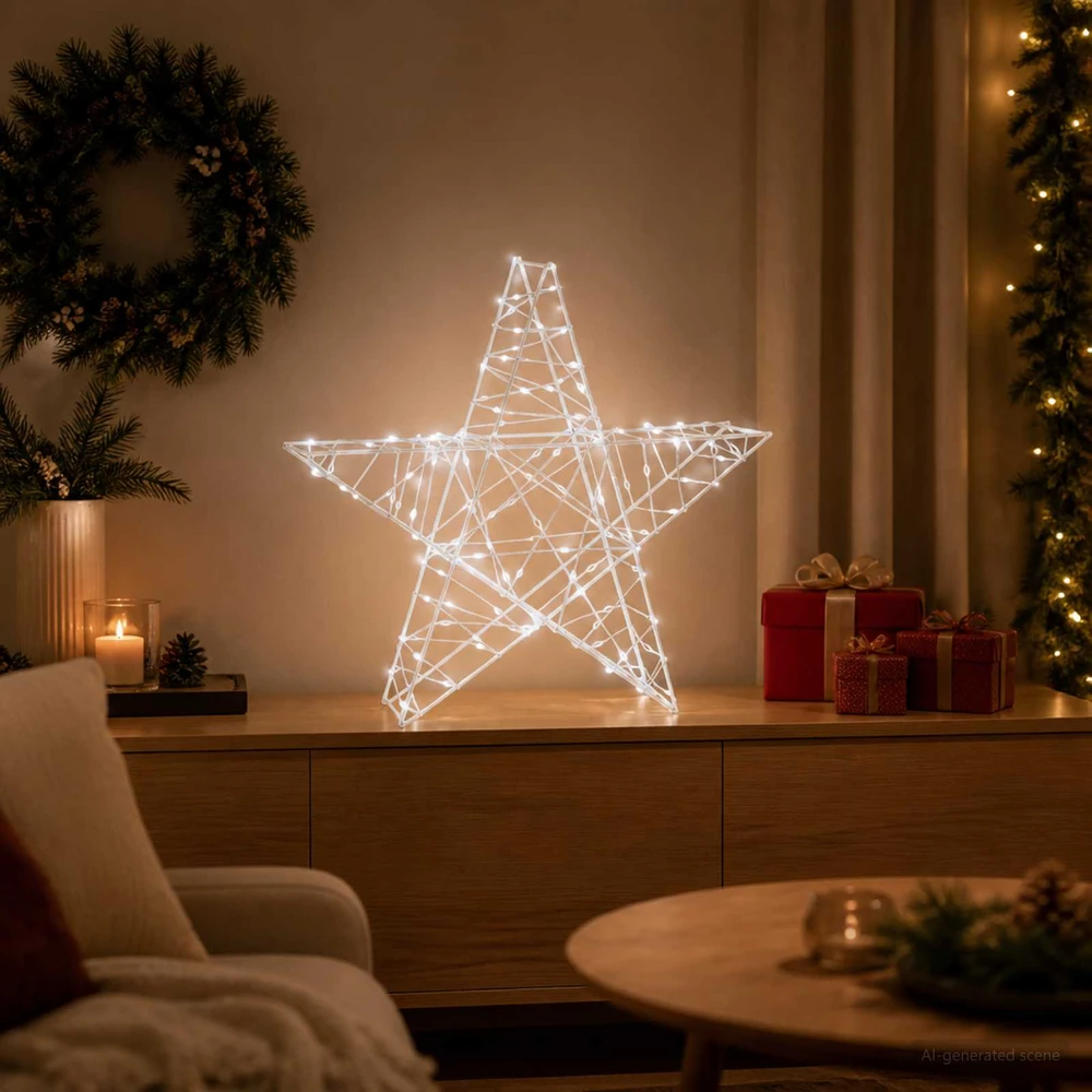 3D Kalėdų žvaigždė 120 LED Šalta balta 55 x 53,5 x 10 cm